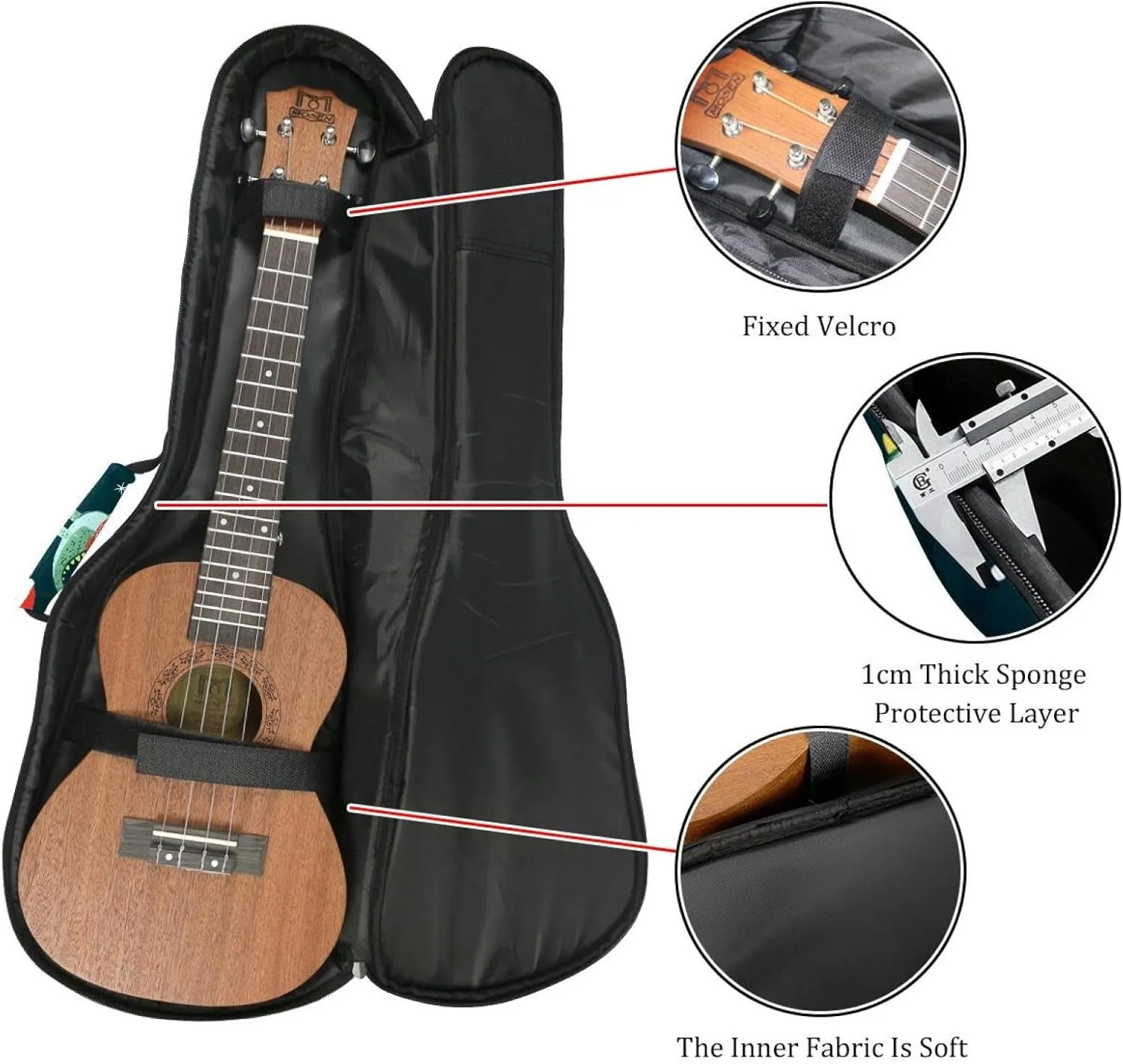 0.4’’ Thick Padded Ukulele Case, Funny Doodle Christmas Crocodile Pattern Waterproof Concert Size Ukulele Cover with Storage