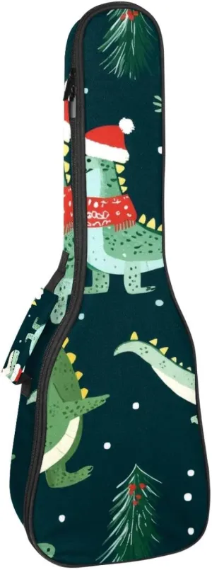 0.4’’ Thick Padded Ukulele Case, Funny Doodle Christmas Crocodile Pattern Waterproof Concert Size Ukulele Cover with Storage