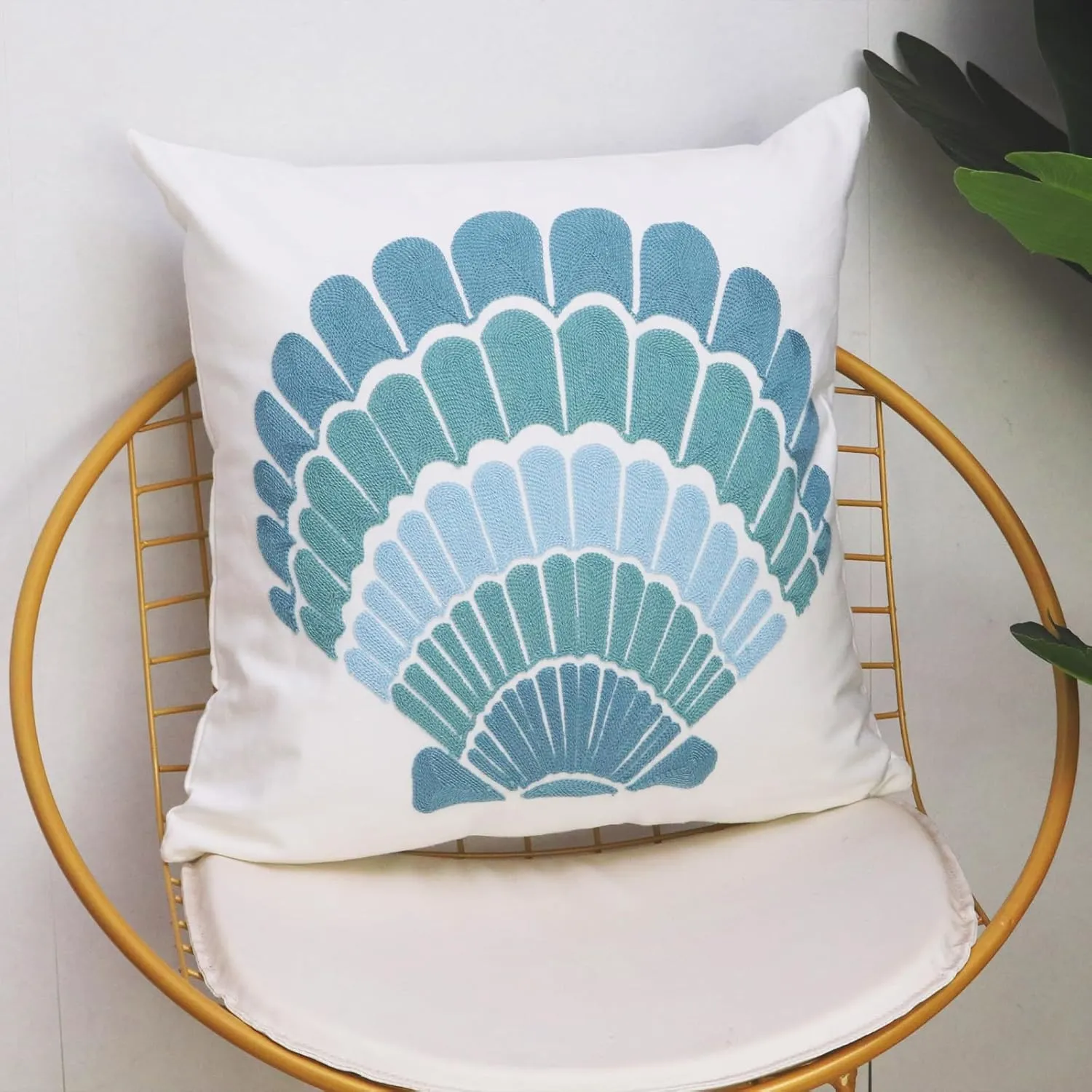 1 PCS Embroidered Throw Pillow Cover Cotton Decorative Square Cushion Cases for Home Sofa Bed and Chair 18 x 18 Inch (Blue Shell)
