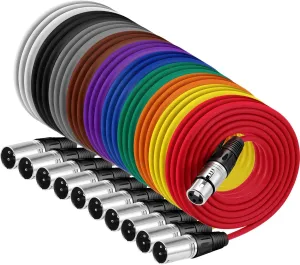 10 Pack XLR Cables 3 Pins Balanced XLR Microphone Cable to Male to Female Mic Cable for Microphone, Mic Mixer, Recording Studio, Podcast (Mixed Color, 6 ft)