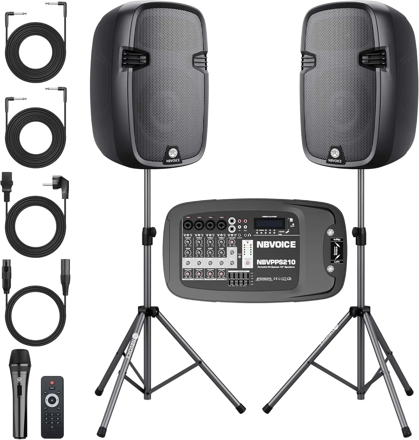 10" 600W Professional PA System with Mixer DJ Bundle, Portabel Speakers 2-Way Wireless Bluetooth Sound System with USB SD XLR 1/4" RCA inputs-Home/OutdoorParty