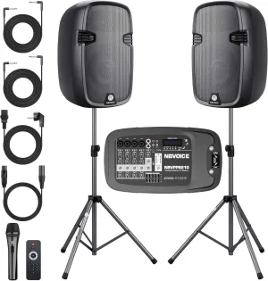 10" 600W Professional PA System with Mixer DJ Bundle, Portabel Speakers 2-Way Wireless Bluetooth Sound System with USB SD XLR 1/4" RCA inputs-Home/OutdoorParty