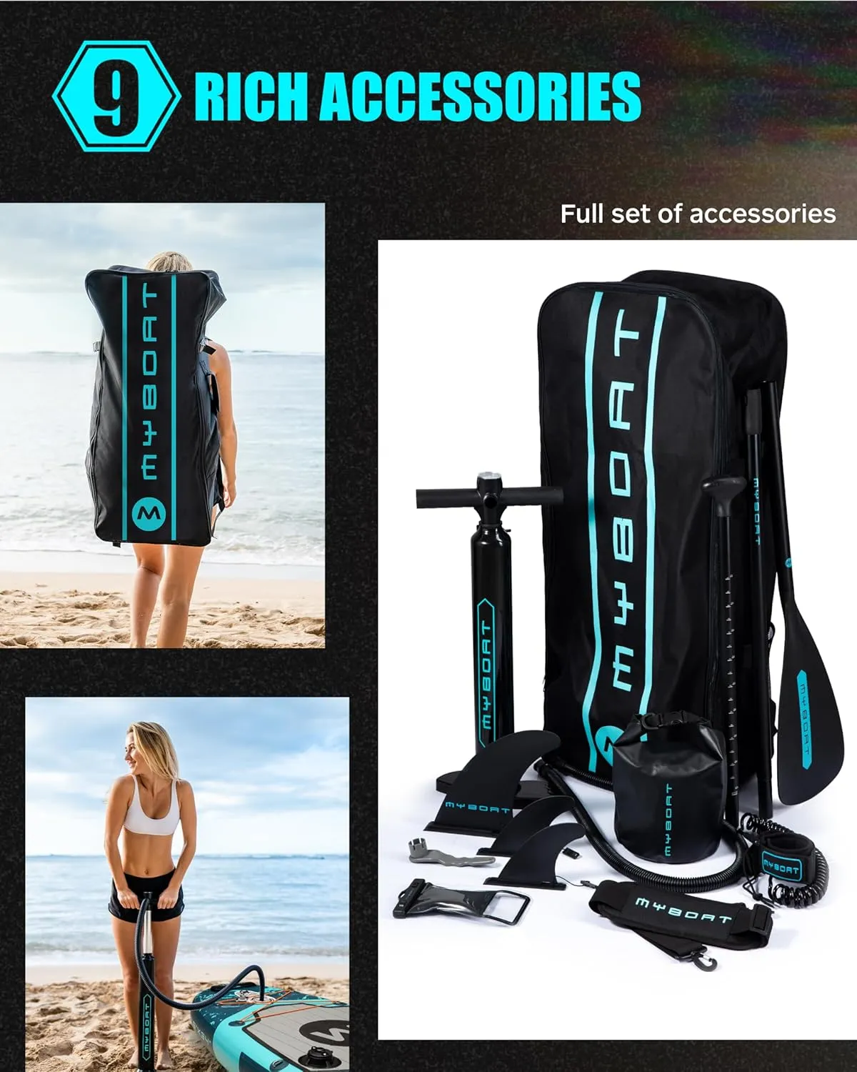 11'6"×34"×6" Extra Wide Inflatable Paddle Board, Stand Up Paddle Board for Fishing, Sup Board with 3 Removable Fins, Dual Bungees, Camera Mount, Hand Pump, Strong Paddle, 5L Dry Bag, Leash
