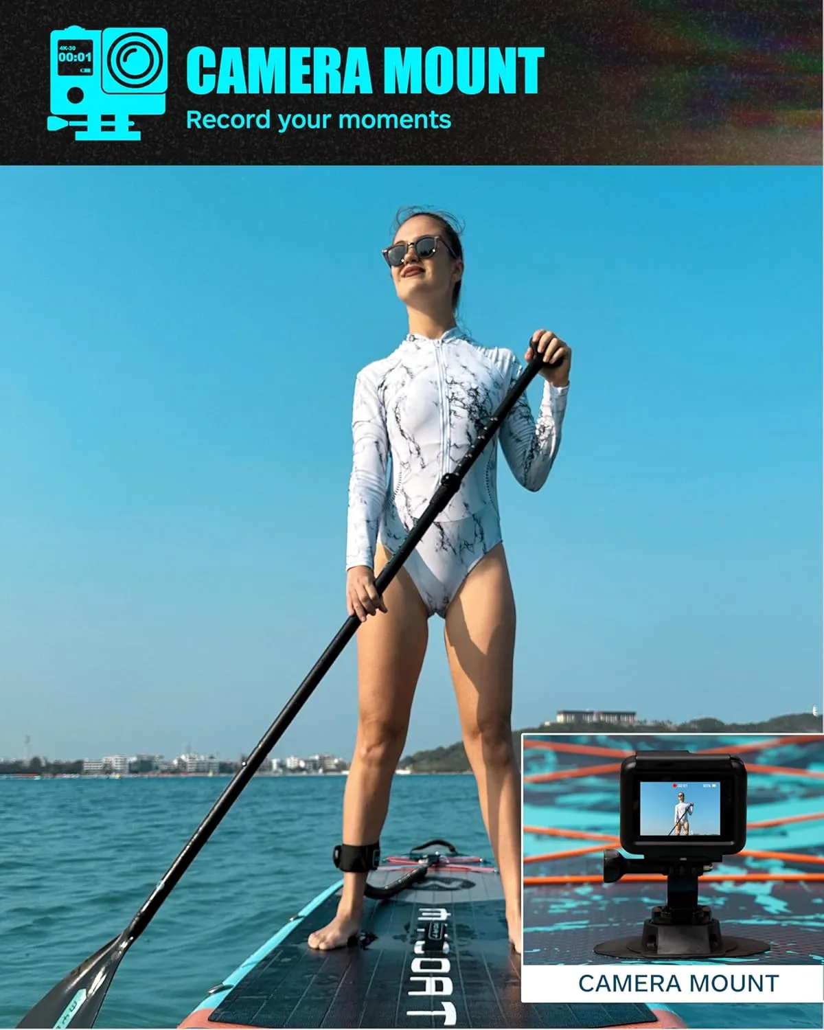 11'6"×34"×6" Extra Wide Inflatable Paddle Board, Stand Up Paddle Board for Fishing, Sup Board with 3 Removable Fins, Dual Bungees, Camera Mount, Hand Pump, Strong Paddle, 5L Dry Bag, Leash