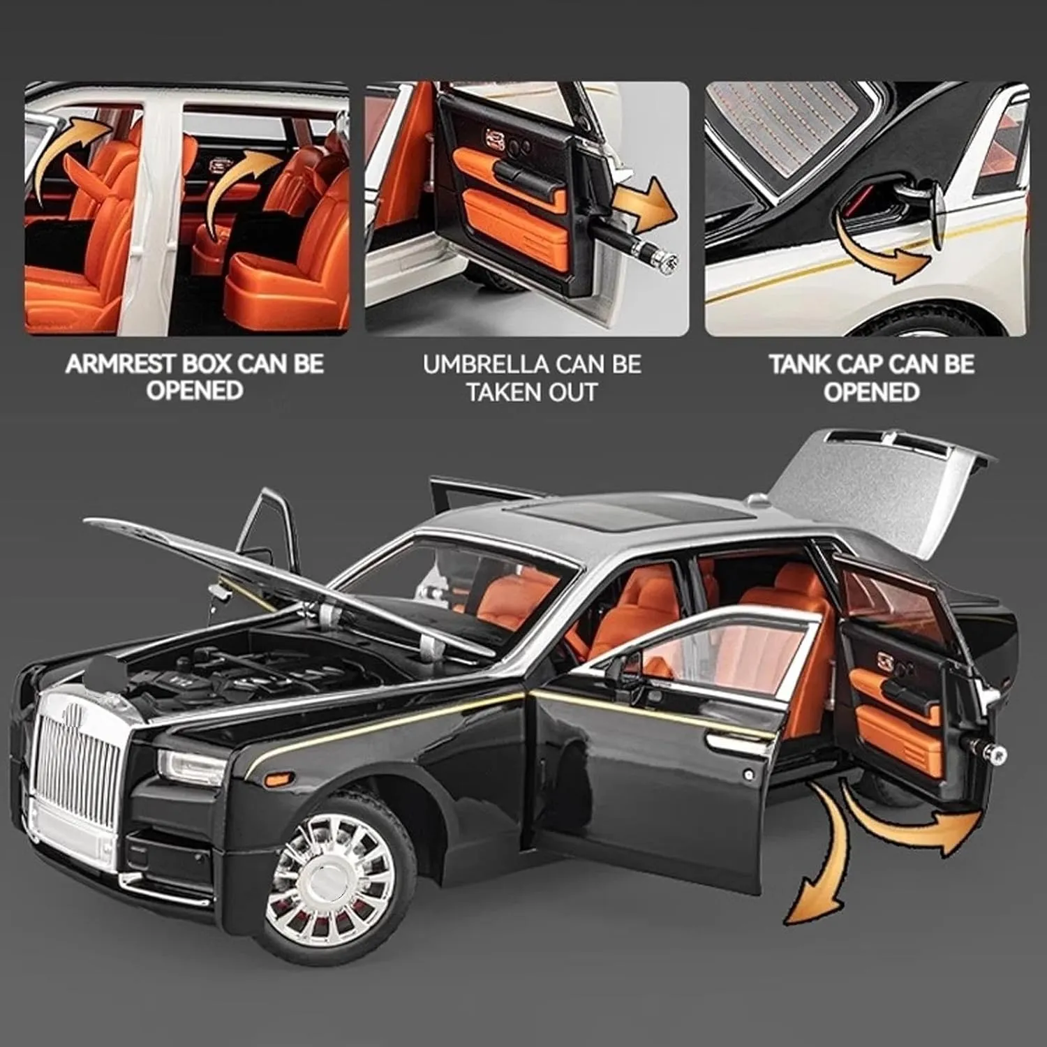 1:18 for Phantom Model Car Alloy Pull Back Die Casting Car Sound and Light Model(Black)