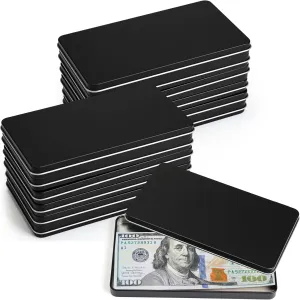12 Pcs Mini Metal Cash Box with Lid Black Single Row Currency Tray Small Money Box Holder Rectangular Money Saving Organizer Dollar Bill Storage Tin Box for Cash Coin Jewelry Stamps