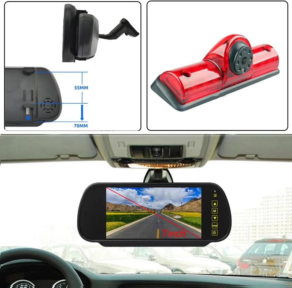 1280 * 720 Pixel Third Roof Brake Lamp Car Backup Camera Replacement for Nissan NV1500/2500/3500 S SV SL Cargo Vans Transporter 2011-2021 Waterproof Night Vision Reverse Parking 7" inch Mirror