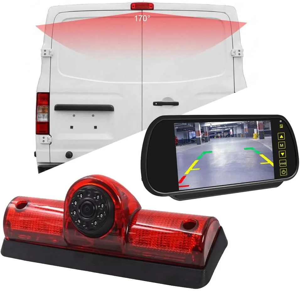 1280 * 720 Pixel Third Roof Brake Lamp Car Backup Camera Replacement for Nissan NV1500/2500/3500 S SV SL Cargo Vans Transporter 2011-2021 Waterproof Night Vision Reverse Parking 7" inch Mirror
