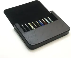 12Slots Leather Fountain Pen Case Collector Organizer - Handmade Pen Case Vintage Crazy Horse Print Leather Pen Protective Sleeve Cover Pen Storage Gift Box (Black)