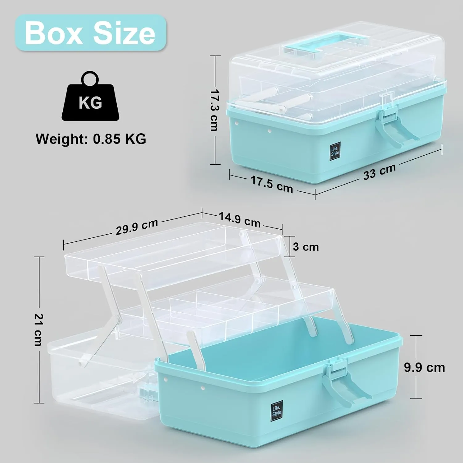 13 inches Craft Organizers and Storage Box, 3-Layers Multifunctional Plastic Sewing Organizing Box with Handle, for Medicine, Art Supply, Makeup, Hair Accessories, Organizer Bins