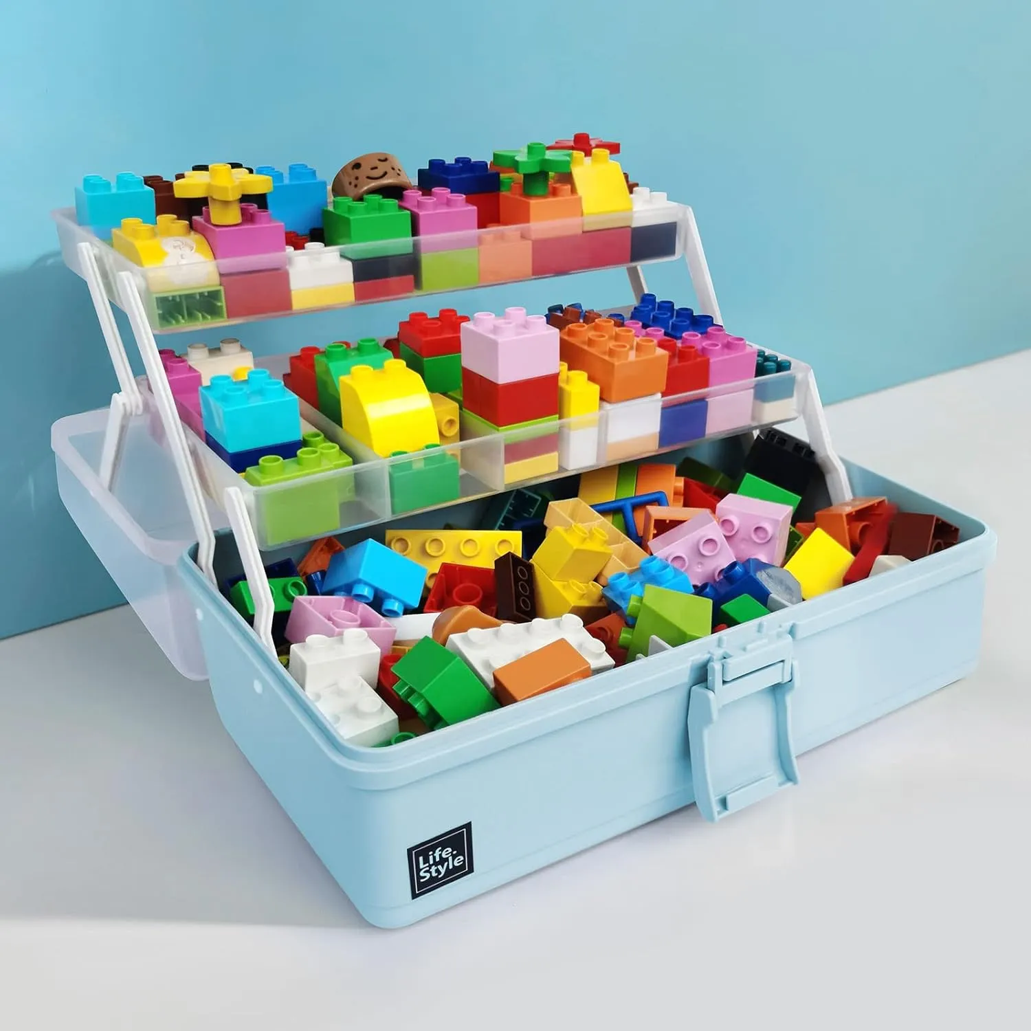 13 inches Craft Organizers and Storage Box, 3-Layers Multifunctional Plastic Sewing Organizing Box with Handle, for Medicine, Art Supply, Makeup, Hair Accessories, Organizer Bins