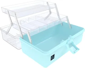 13 inches Craft Organizers and Storage Box, 3-Layers Multifunctional Plastic Sewing Organizing Box with Handle, for Medicine, Art Supply, Makeup, Hair Accessories, Organizer Bins