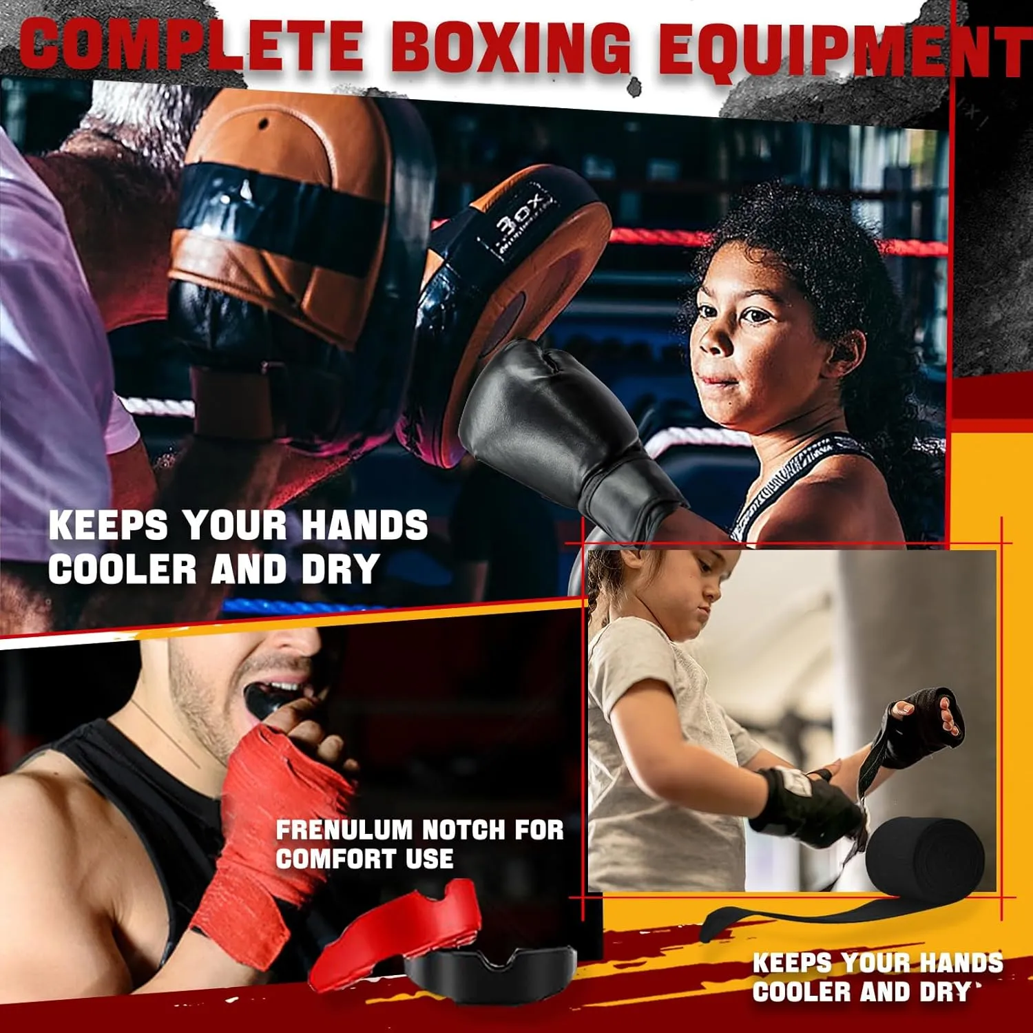 14 Pcs Boxing Set Boxing Equipment Set for Beginners Including 2 Pair of 6 oz Boxing Gloves Headgear Helmet Hand Wraps Mouth Guards Gifts for Adults Youth Beginners Training Equipment