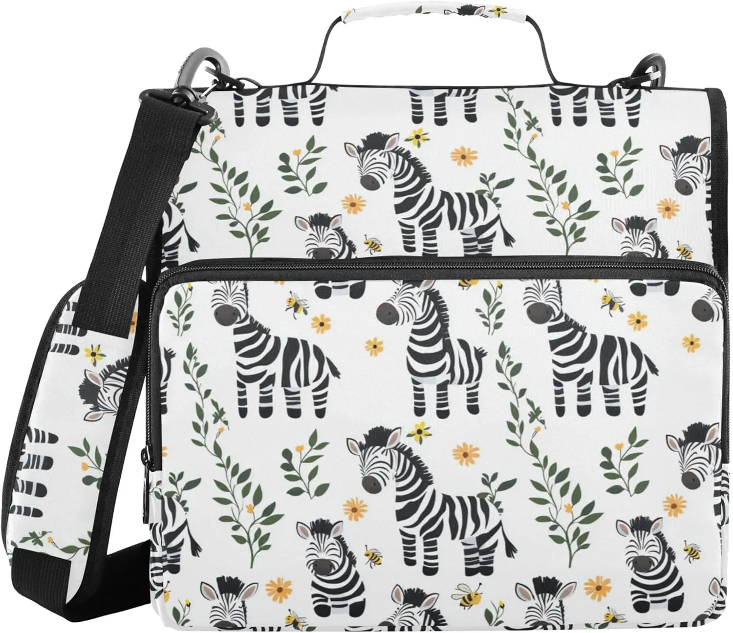 1.5 Inch 3 Rings Organizer Binder with Handle and Removable Shoulder Strap Easy to Carry Zippered Portfolio for Office School Cute White