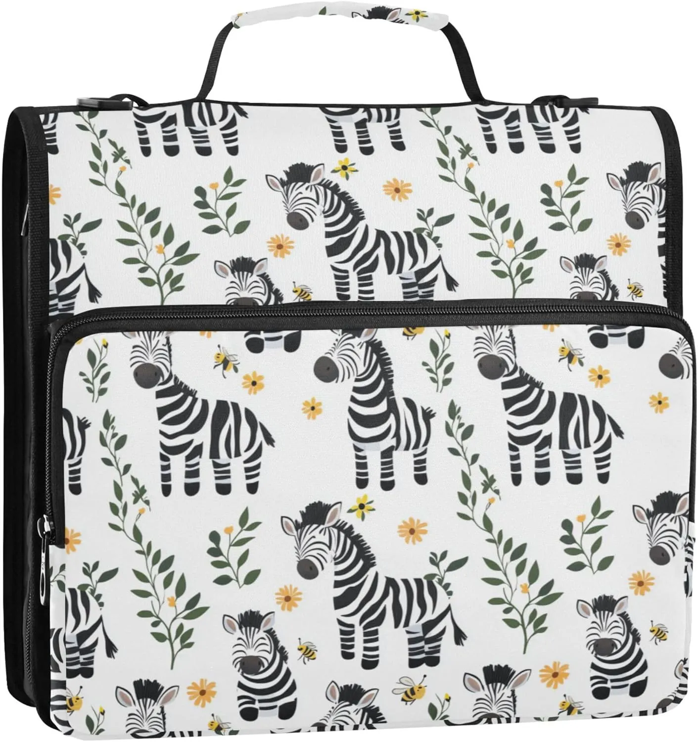 1.5 Inch 3 Rings Organizer Binder with Handle and Removable Shoulder Strap Easy to Carry Zippered Portfolio for Office School Cute White