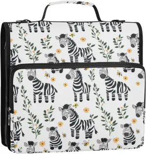 1.5 Inch 3 Rings Organizer Binder with Handle and Removable Shoulder Strap Easy to Carry Zippered Portfolio for Office School Cute White