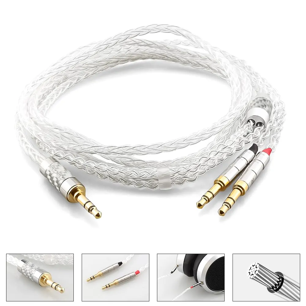 1.5m Pure Silver Balanced Headphone Cable, Compatible with Hifiman Ananda, Sundara, Arya, HE400SE, Deva-Pro & Other Audio Equipment (3.5mm to Dual 3.5mm Male)