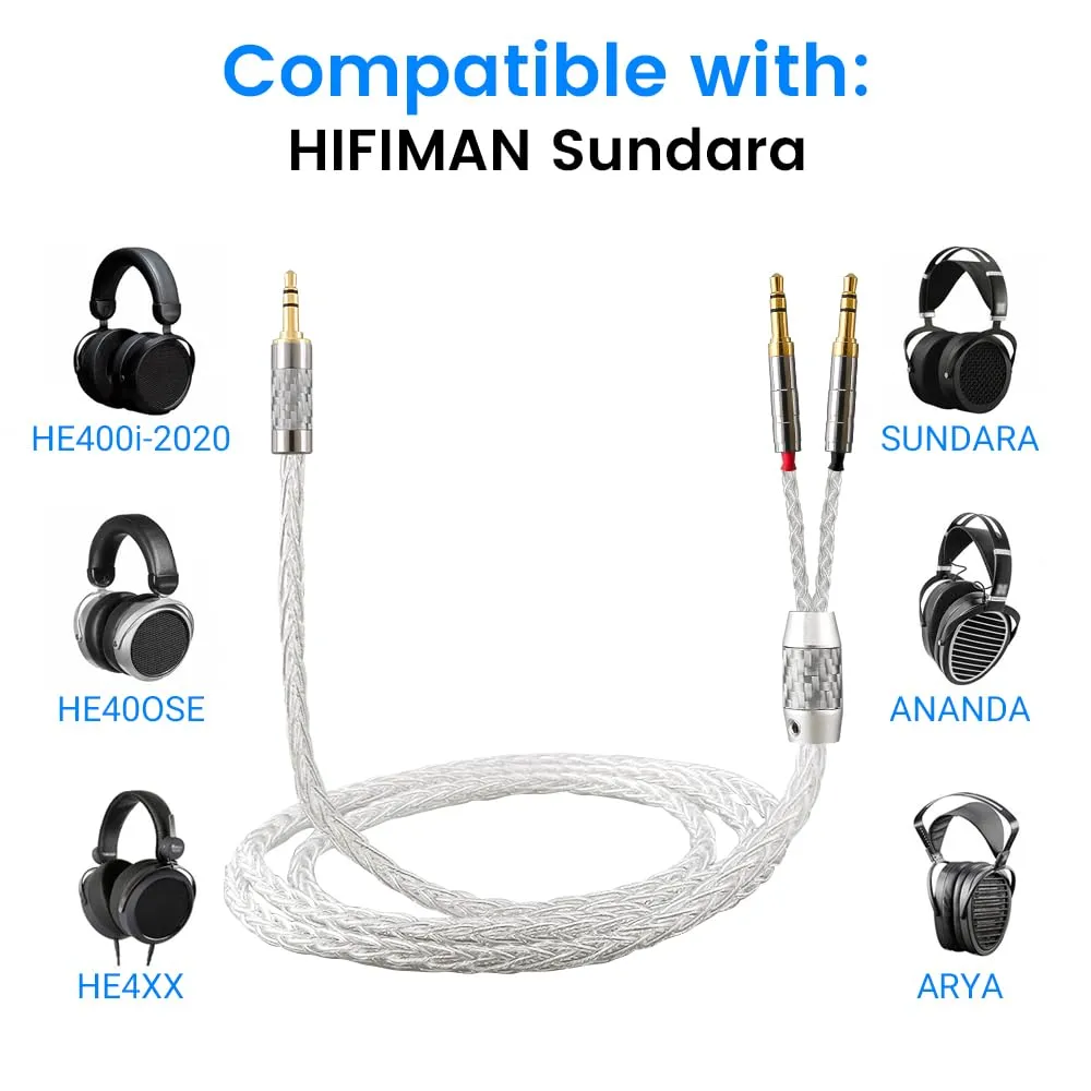 1.5m Pure Silver Balanced Headphone Cable, Compatible with Hifiman Ananda, Sundara, Arya, HE400SE, Deva-Pro & Other Audio Equipment (3.5mm to Dual 3.5mm Male)