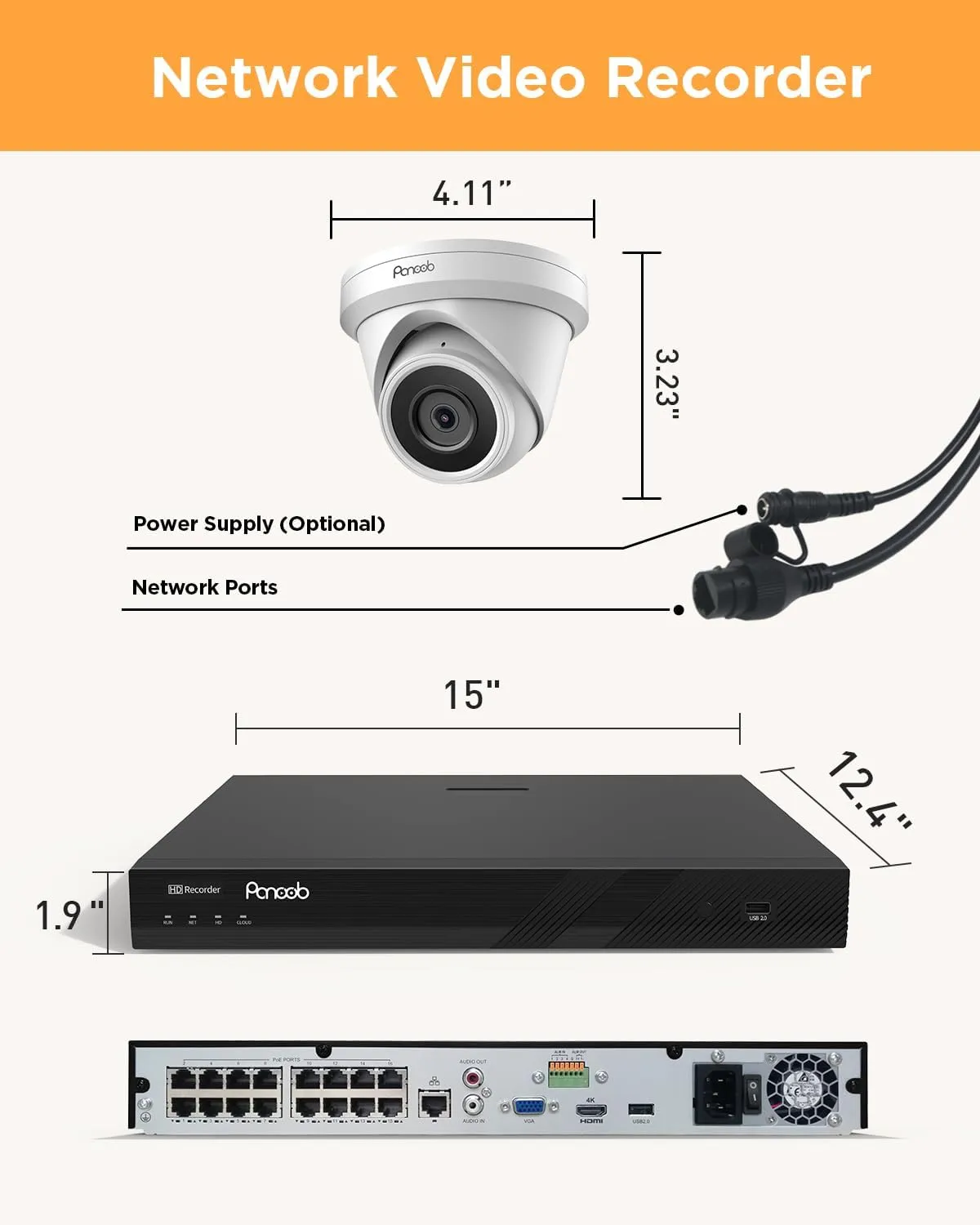 16 Channel Security Camera System, 16pcs 5MP Wired IP Turret Dome PoE Cameras Outdoor, AI Human Detection, Built-in Mic, Remote Access, 4K 16CH NVR 4TB HDD for 24-7 Recording, PD93A1616-5M
