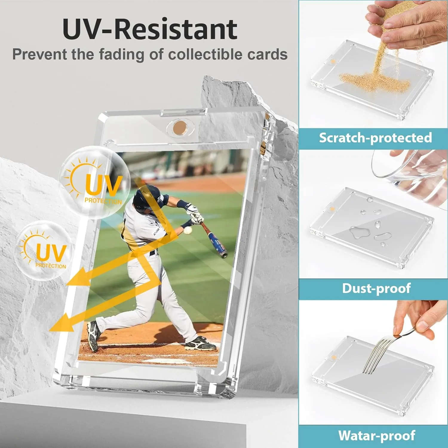 180PT 15 Pack Magnetic Card Holder for Trading Cards, One Card Touch Holder, U-V Protector Baseball Card Hard Plastic Cover for Football Basketball Sports Game