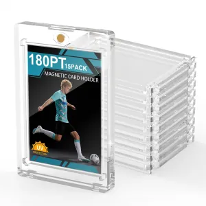 180PT 15 Pack Magnetic Card Holder for Trading Cards, One Card Touch Holder, U-V Protector Baseball Card Hard Plastic Cover for Football Basketball Sports Game
