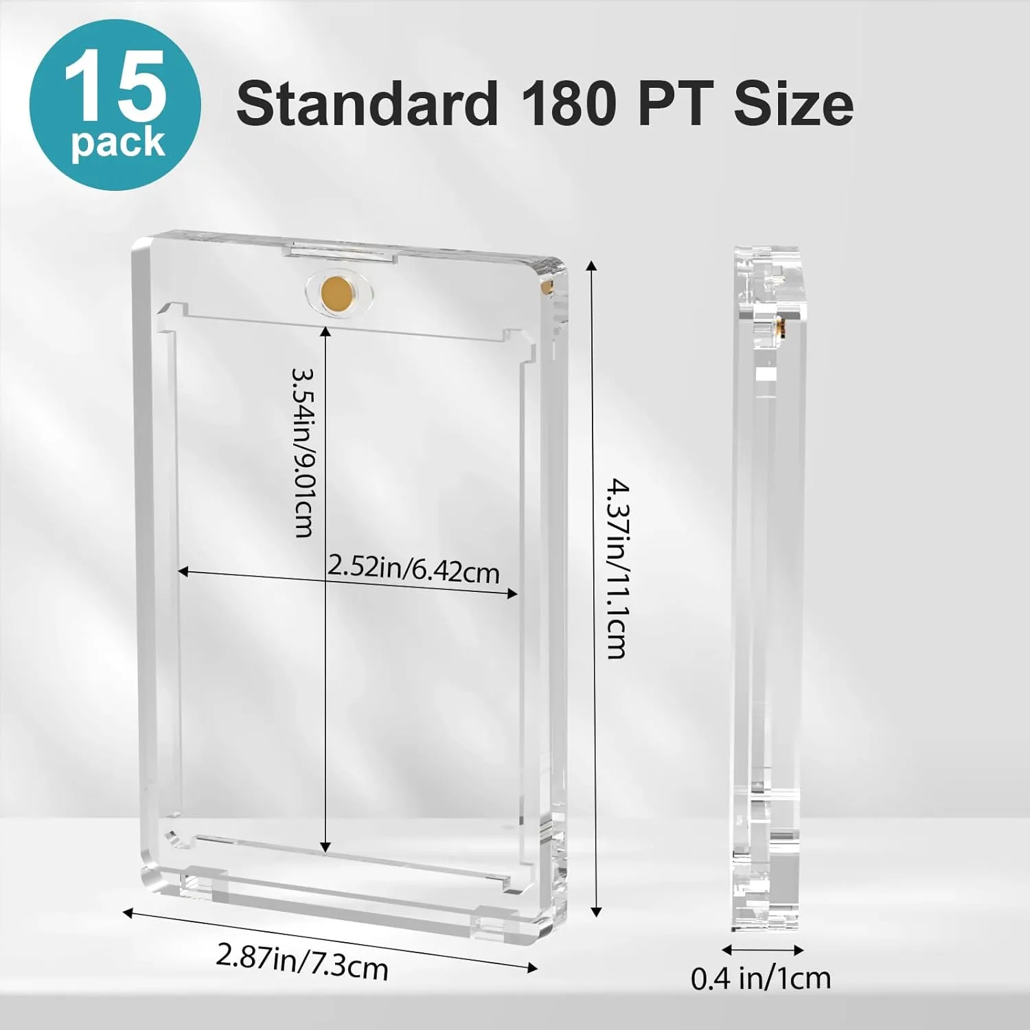 180PT 15 Pack Magnetic Card Holder for Trading Cards, One Card Touch Holder, U-V Protector Baseball Card Hard Plastic Cover for Football Basketball Sports Game