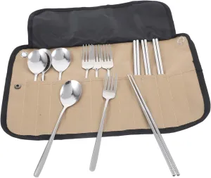 1Set Portable Camping Tableware Cutlery Utensils with Pouch for Outdoor Picnic Hiking Barbecues and Convenient Carrying for Travel and Sports
