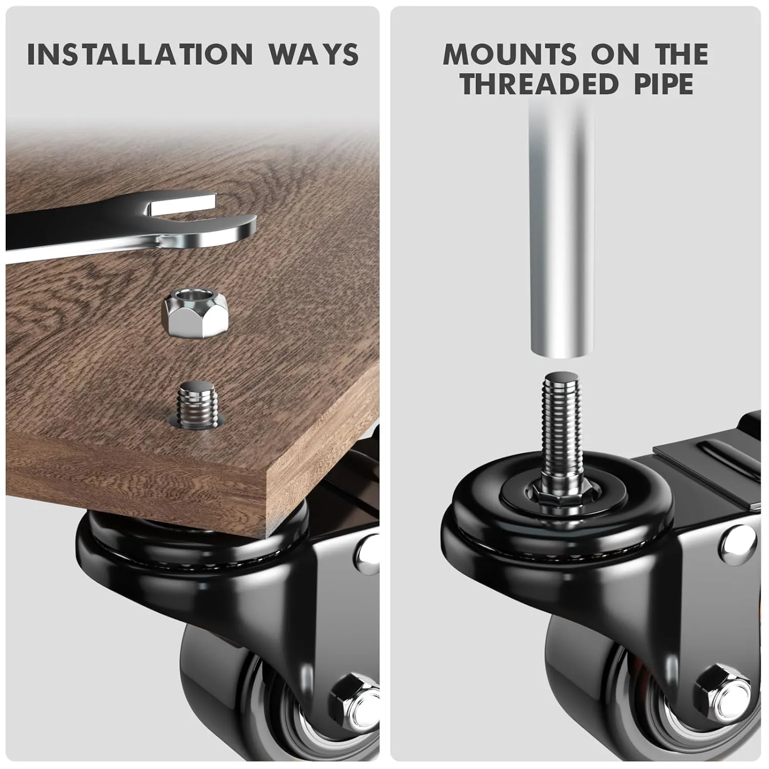 2 Inch Swivel Caster Wheels, Threaded Stem Casters Set of 4 Heavy Duty, 1/2"-13 x 1 (Screw Diameter 1/2", Stem Length 1"), Safety Dual Locking Industrial Castors, Wheels for Cart, Furniture