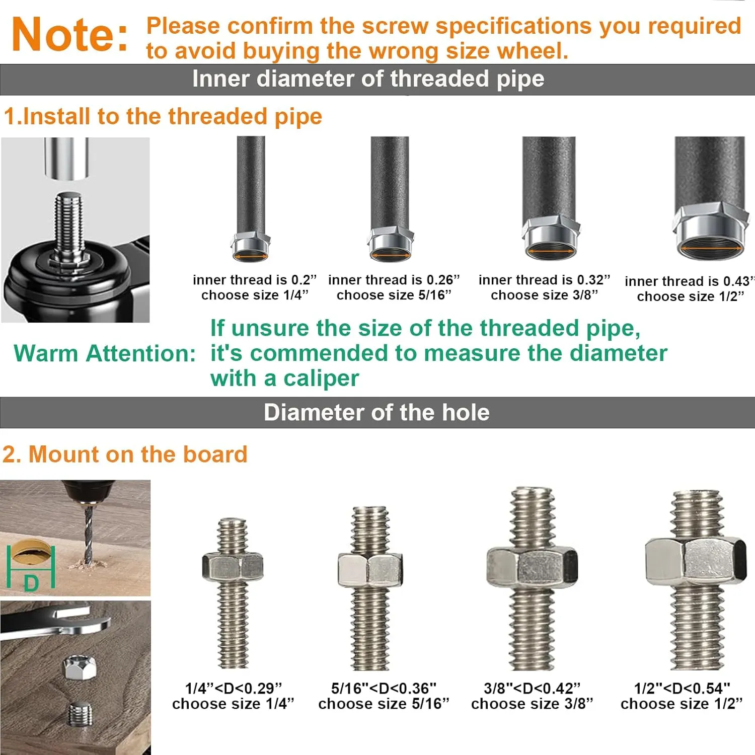 2 Inch Swivel Caster Wheels, Threaded Stem Casters Set of 4 Heavy Duty, 1/2"-13 x 1 (Screw Diameter 1/2", Stem Length 1"), Safety Dual Locking Industrial Castors, Wheels for Cart, Furniture