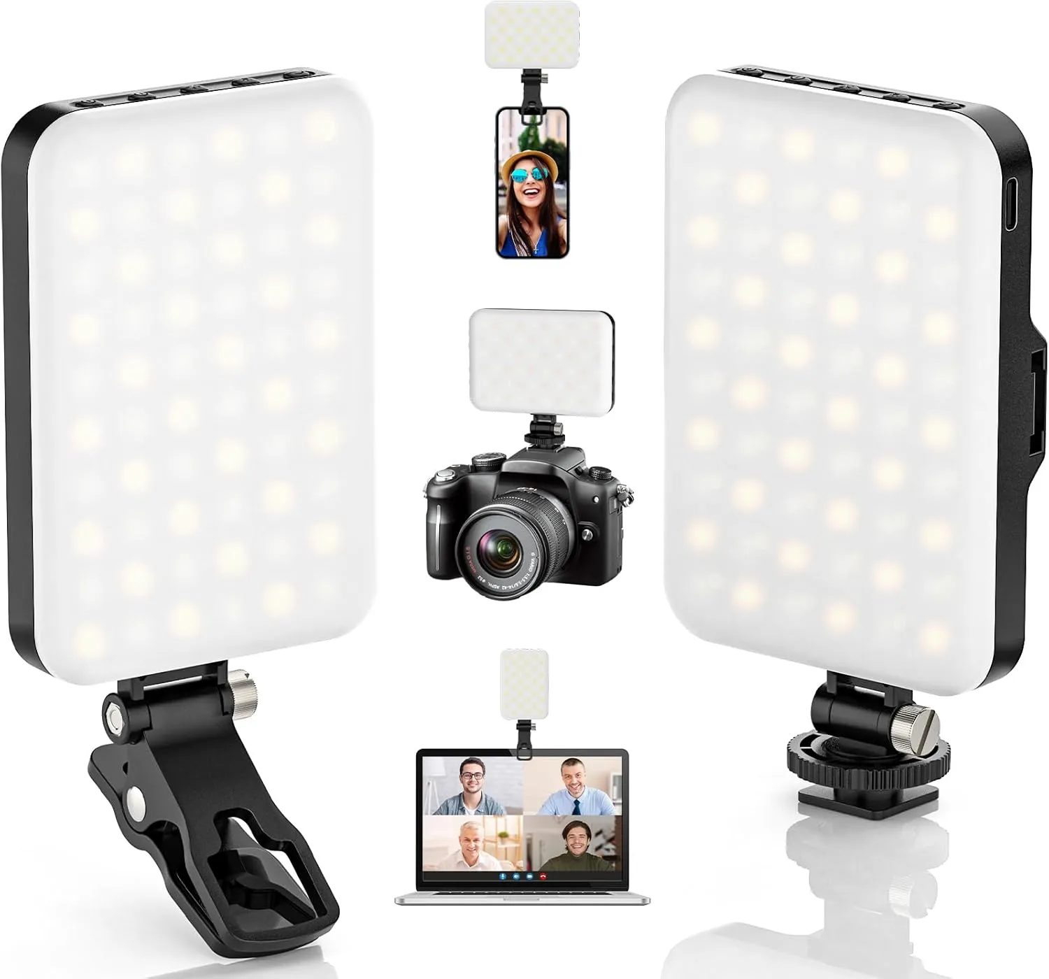 2-Pack 60 LED Selfie Light Portable Clip for Phone Fill Light Rechargeable 2200mAh Clip on Light, CRI 97 , 3 Light Modes Camera Lighting for Phone, iPhone, Webcam, TikTok, Photo, Makeup