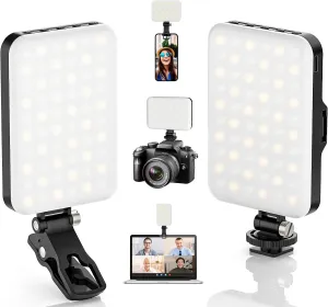2-Pack 60 LED Selfie Light Portable Clip for Phone Fill Light Rechargeable 2200mAh Clip on Light, CRI 97 , 3 Light Modes Camera Lighting for Phone, iPhone, Webcam, TikTok, Photo, Makeup