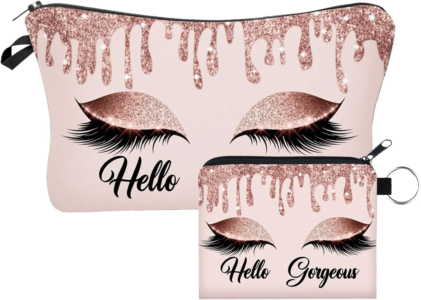 2 Pack Hello Gorgeous Funny Makeup Bag Gift for Women Inspirational Cosmetics Pouch for Purse Travel Bag Cases for Toiletries Accessories Organizer