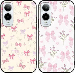 2 Pack Pink Bow Phone Case for Cricket icon 6/At&t Verge 6.75",Cartoon Cute Kawaii Ribbon Bowknot Floral Flower Pattern Cases Aesthetic Design,Black TPU Bumper Protective Cover for Girls Women