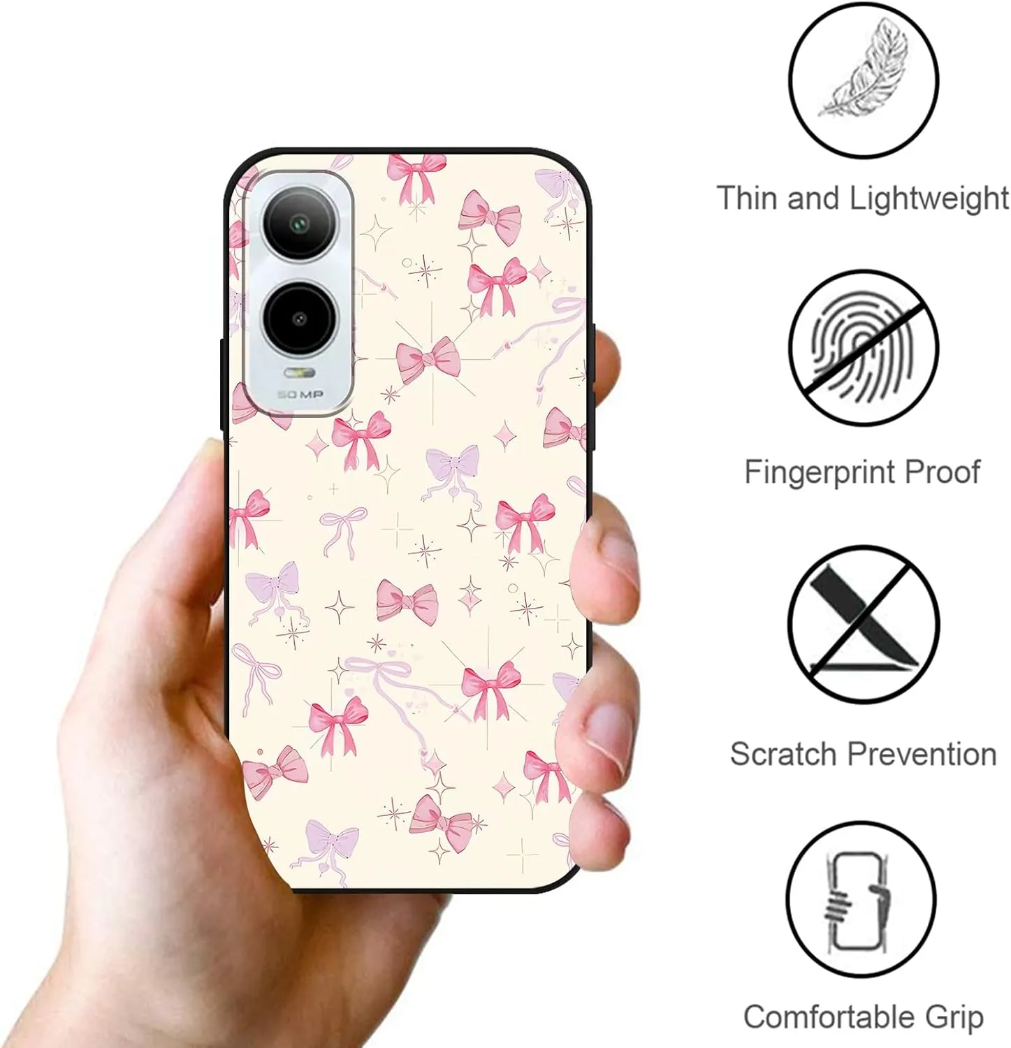 2 Pack Pink Bow Phone Case for Cricket icon 6/At&t Verge 6.75",Cartoon Cute Kawaii Ribbon Bowknot Floral Flower Pattern Cases Aesthetic Design,Black TPU Bumper Protective Cover for Girls Women