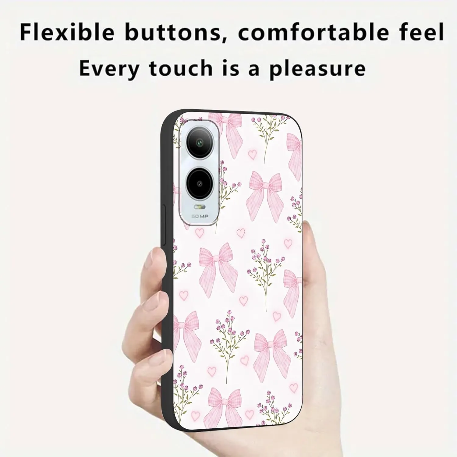 2 Pack Pink Bow Phone Case for Cricket icon 6/At&t Verge 6.75",Cartoon Cute Kawaii Ribbon Bowknot Floral Flower Pattern Cases Aesthetic Design,Black TPU Bumper Protective Cover for Girls Women