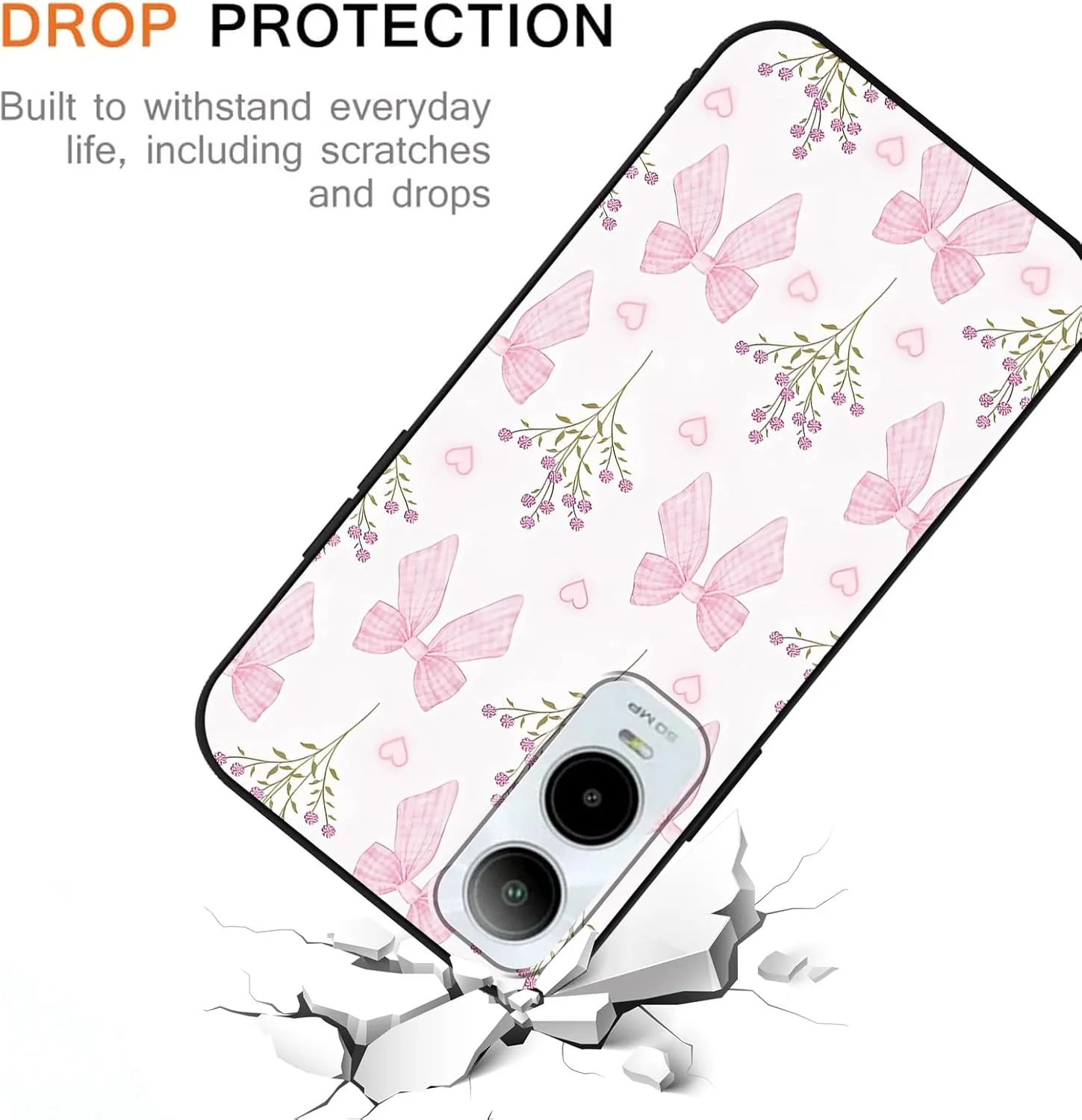 2 Pack Pink Bow Phone Case for Cricket icon 6/At&t Verge 6.75",Cartoon Cute Kawaii Ribbon Bowknot Floral Flower Pattern Cases Aesthetic Design,Black TPU Bumper Protective Cover for Girls Women
