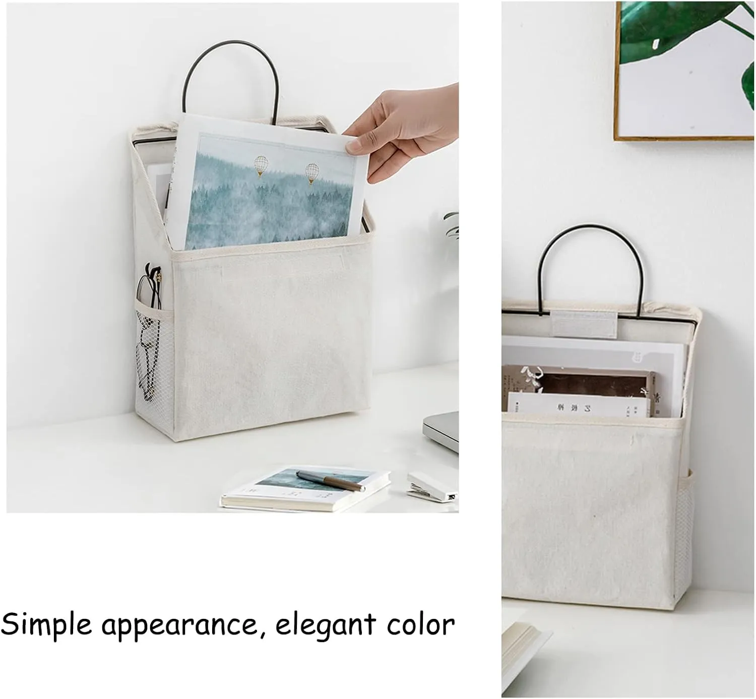 2 Pack Wall Hanging Storage Bag, Hanging Organizer Bag with Sticky Hook, Wall Organizer for Dormitory Bathroom Bedroom Kitchen (White)
