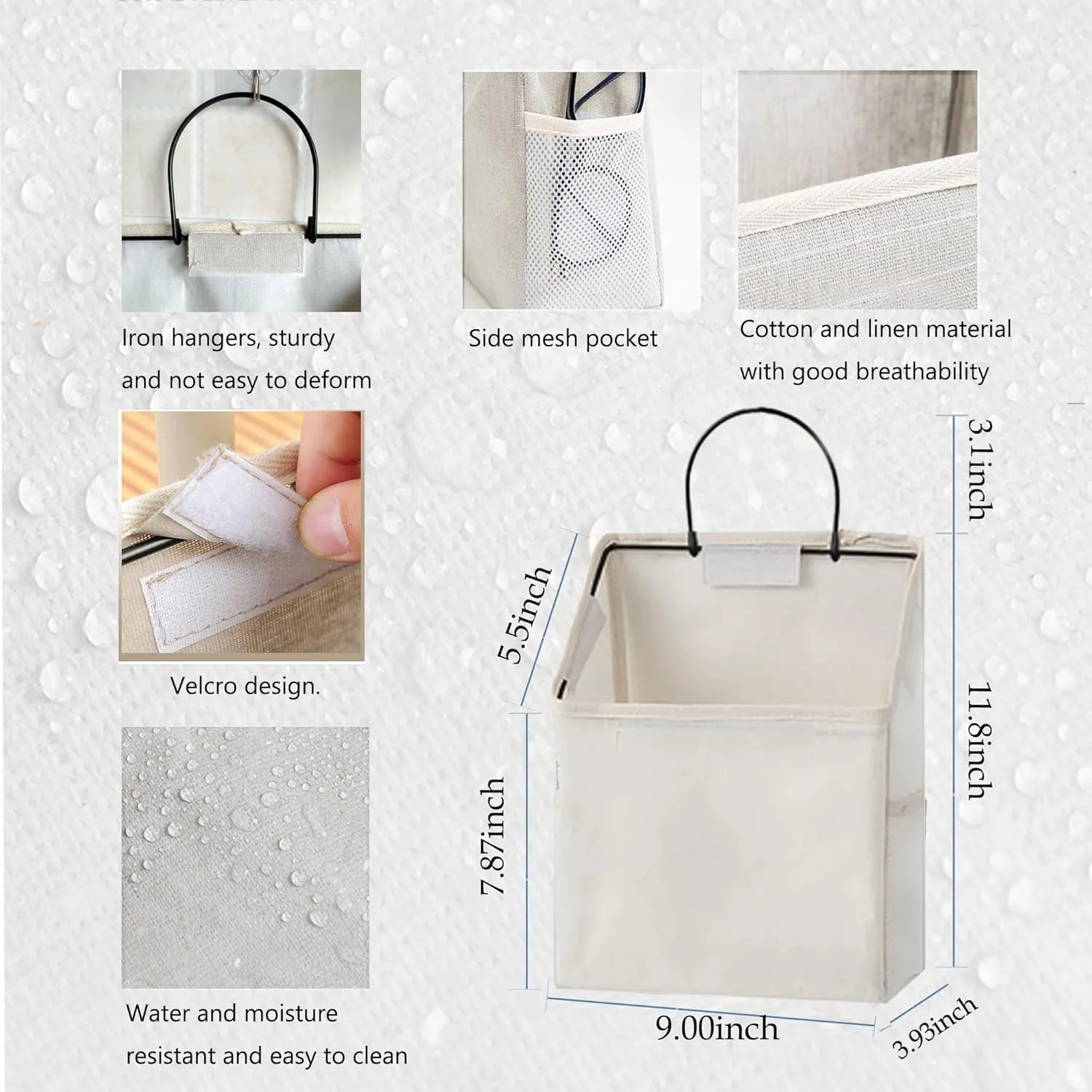 2 Pack Wall Hanging Storage Bag, Hanging Organizer Bag with Sticky Hook, Wall Organizer for Dormitory Bathroom Bedroom Kitchen (White)