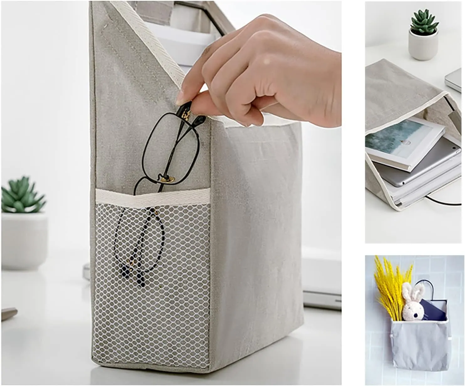 2 Pack Wall Hanging Storage Bag, Hanging Organizer Bag with Sticky Hook, Wall Organizer for Dormitory Bathroom Bedroom Kitchen (White)