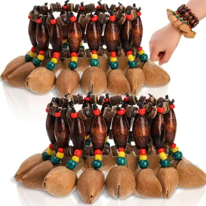 2 Pcs African Tribal Style Nut Shell Bracelet, Seed Shell Dance Bracelet, Natural Shaker Bell Wristband, Craft Handbell Wrist Bell, Percussion Instrument Accessories for Dance, Yoga, ASMR