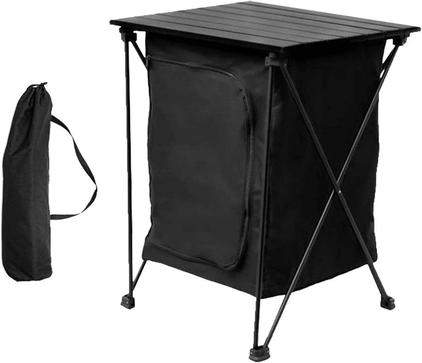 2 Tier Camping Cabinet, Storage Cabinet, Kitchen Table Organizer for Outdoor Activities, Backyard, Black