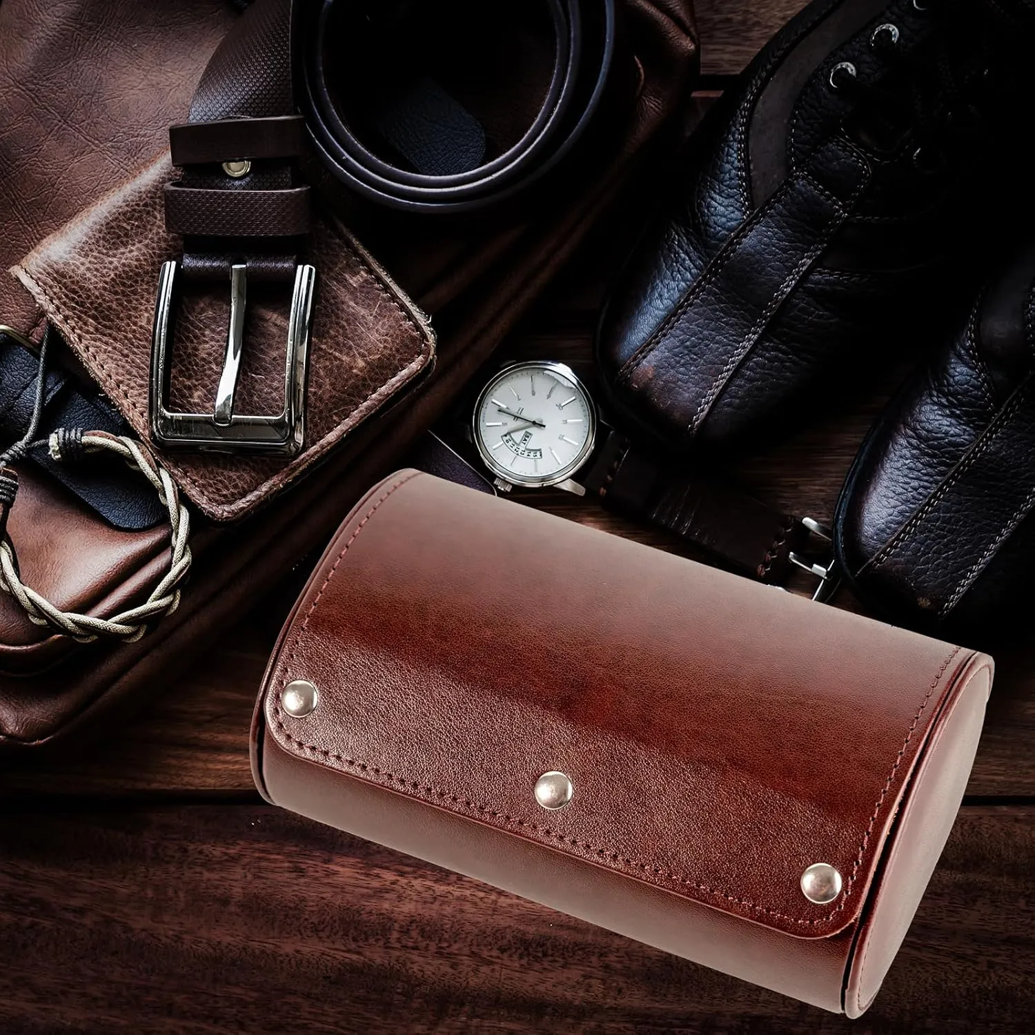 2 Watch Travel Case - Classic Leather Watch Case with Perfect Texture. Watch Carrying Case or Organizer for Storage and Display. Ideal Gift for Men Traveling, All Handmade by Artisans