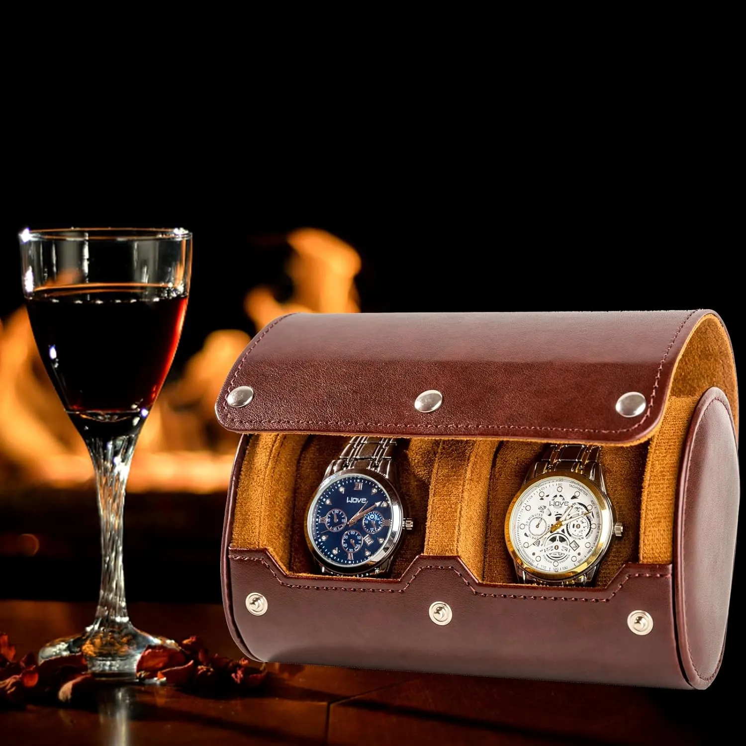 2 Watch Travel Case - Classic Leather Watch Case with Perfect Texture. Watch Carrying Case or Organizer for Storage and Display. Ideal Gift for Men Traveling, All Handmade by Artisans