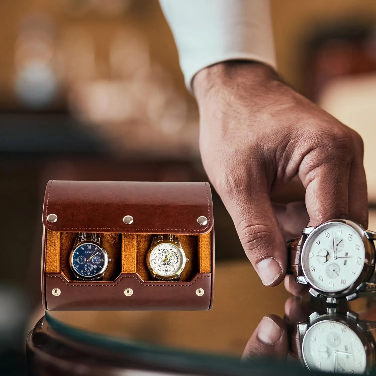 2 Watch Travel Case - Classic Leather Watch Case with Perfect Texture. Watch Carrying Case or Organizer for Storage and Display. Ideal Gift for Men Traveling, All Handmade by Artisans