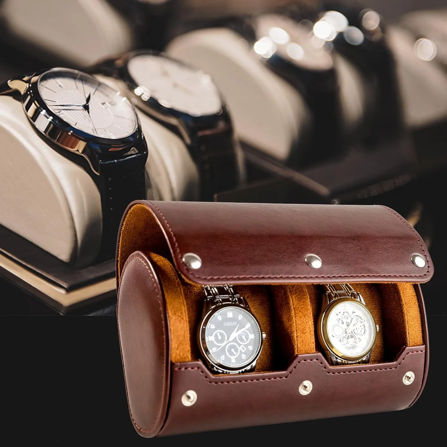 2 Watch Travel Case - Classic Leather Watch Case with Perfect Texture. Watch Carrying Case or Organizer for Storage and Display. Ideal Gift for Men Traveling, All Handmade by Artisans