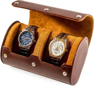2 Watch Travel Case - Classic Leather Watch Case with Perfect Texture. Watch Carrying Case or Organizer for Storage and Display. Ideal Gift for Men Traveling, All Handmade by Artisans