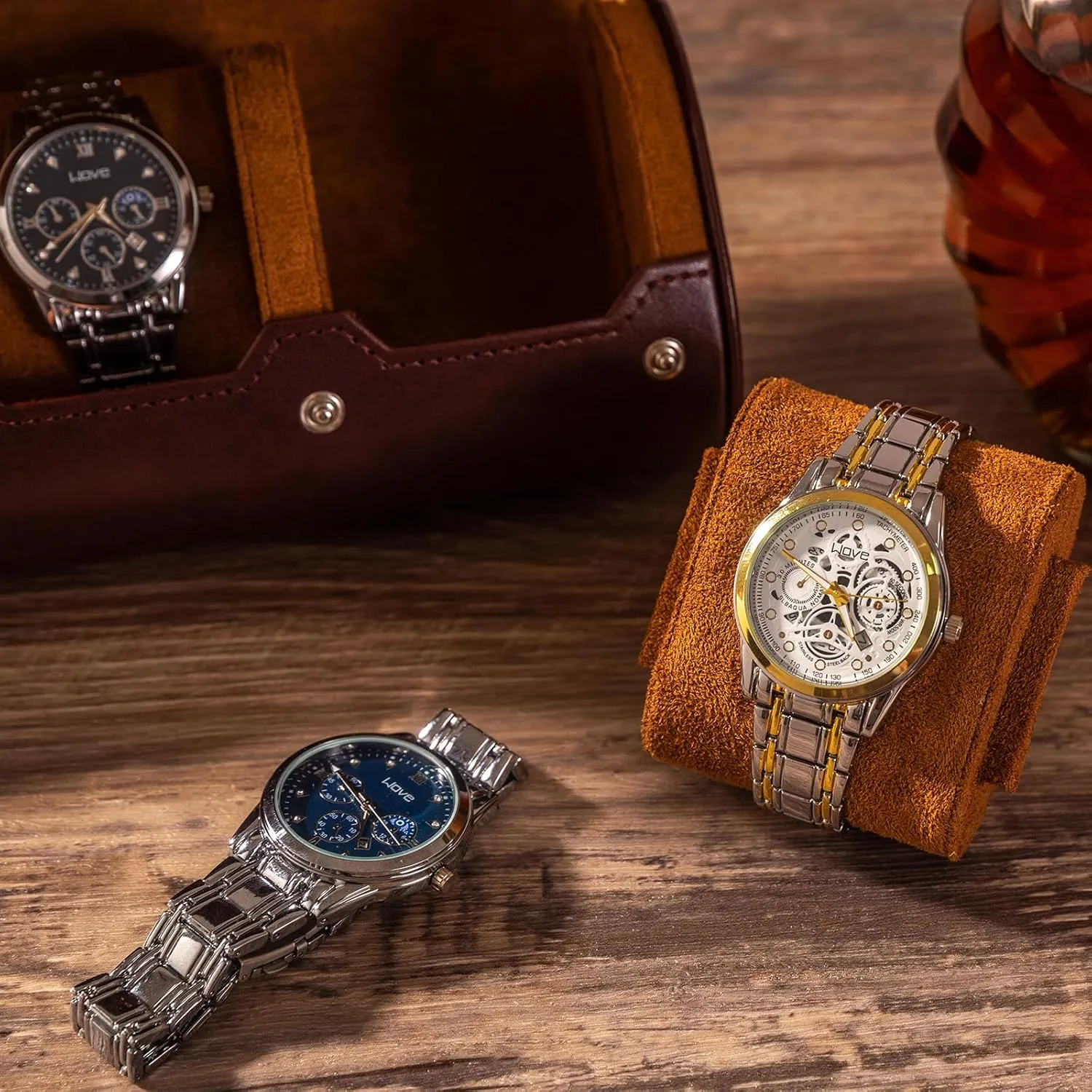 2 Watch Travel Case - Classic Leather Watch Case with Perfect Texture. Watch Carrying Case or Organizer for Storage and Display. Ideal Gift for Men Traveling, All Handmade by Artisans