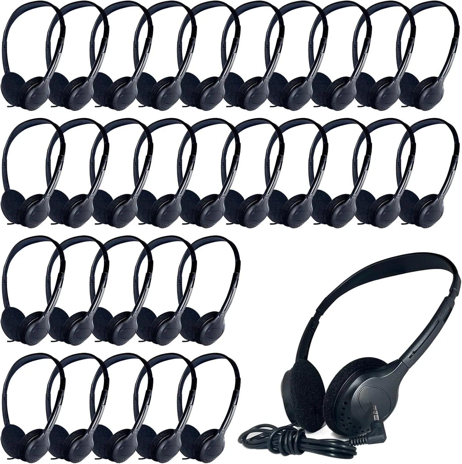 20 Pack Class Set Kids Students School Headphones with 3.5 mm Jack for Library Children Adults (006 Black)