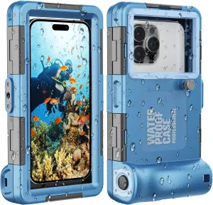 2025 Underwater Snorkeling Diving Phone Case for iPhone 16/15/14/13/12/11 Pro Max/XS/X Samsung Galaxy S24/S23/S22/，[50ft/15m] Professional Scuba Dive Waterproof Case Underwater Photo Video Cove-（Blue）