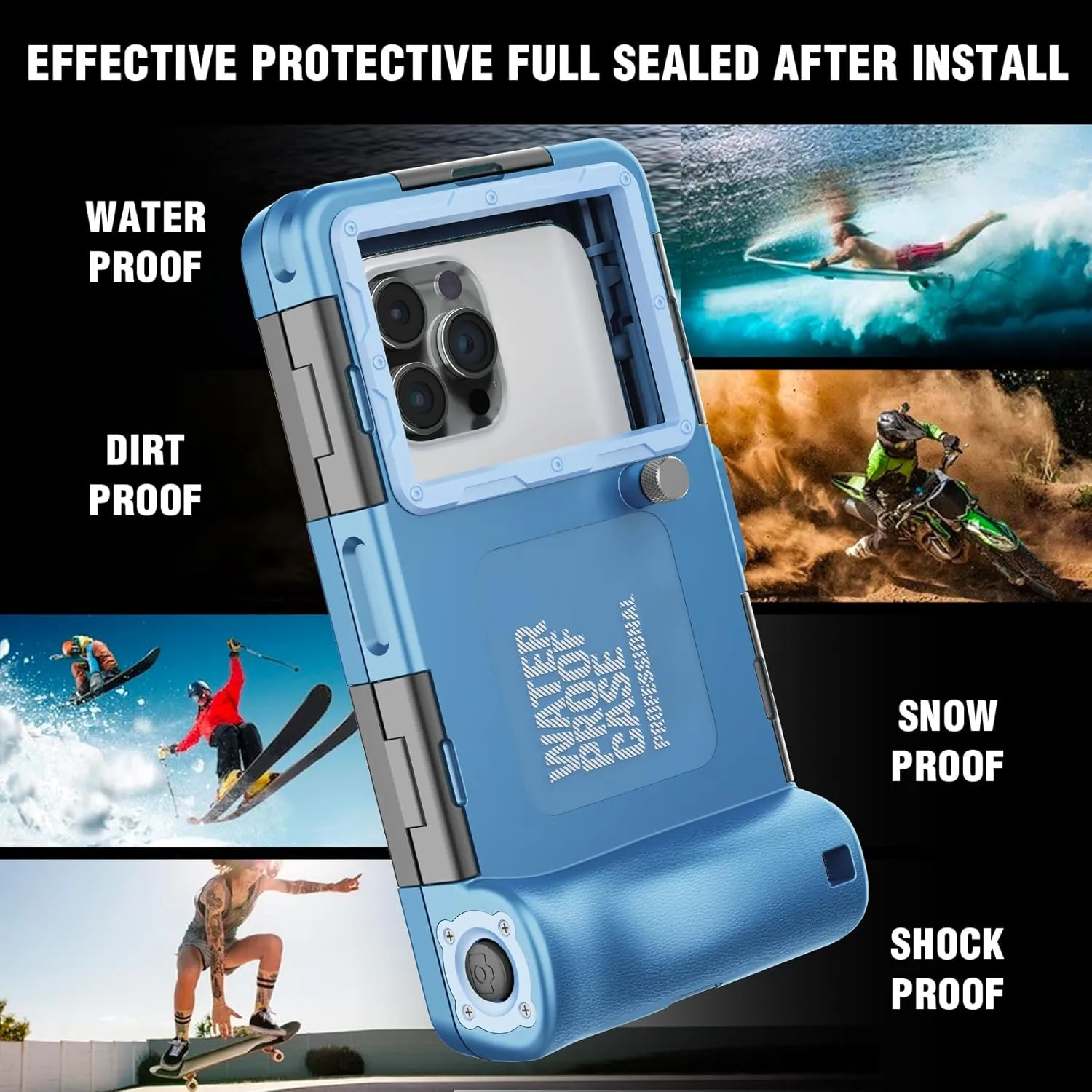 2025 Underwater Snorkeling Diving Phone Case for iPhone 16/15/14/13/12/11 Pro Max/XS/X Samsung Galaxy S24/S23/S22/，[50ft/15m] Professional Scuba Dive Waterproof Case Underwater Photo Video Cove-（Blue）
